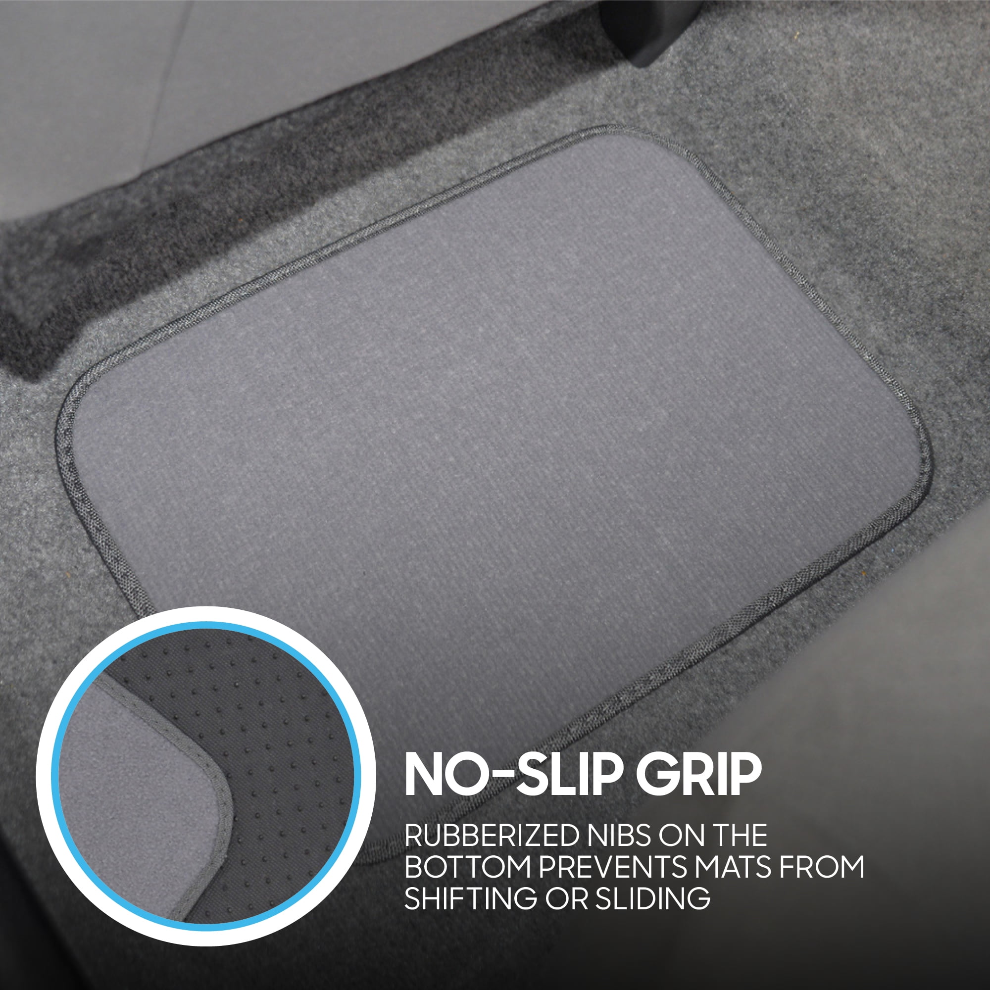 BDK Premium 4PC Set of Carpet Car Floor Mats with Vinyl Safety Heel Pad for Car, Truck, SUV, Coupe Sedan, Light Gray (MT-100-LG)