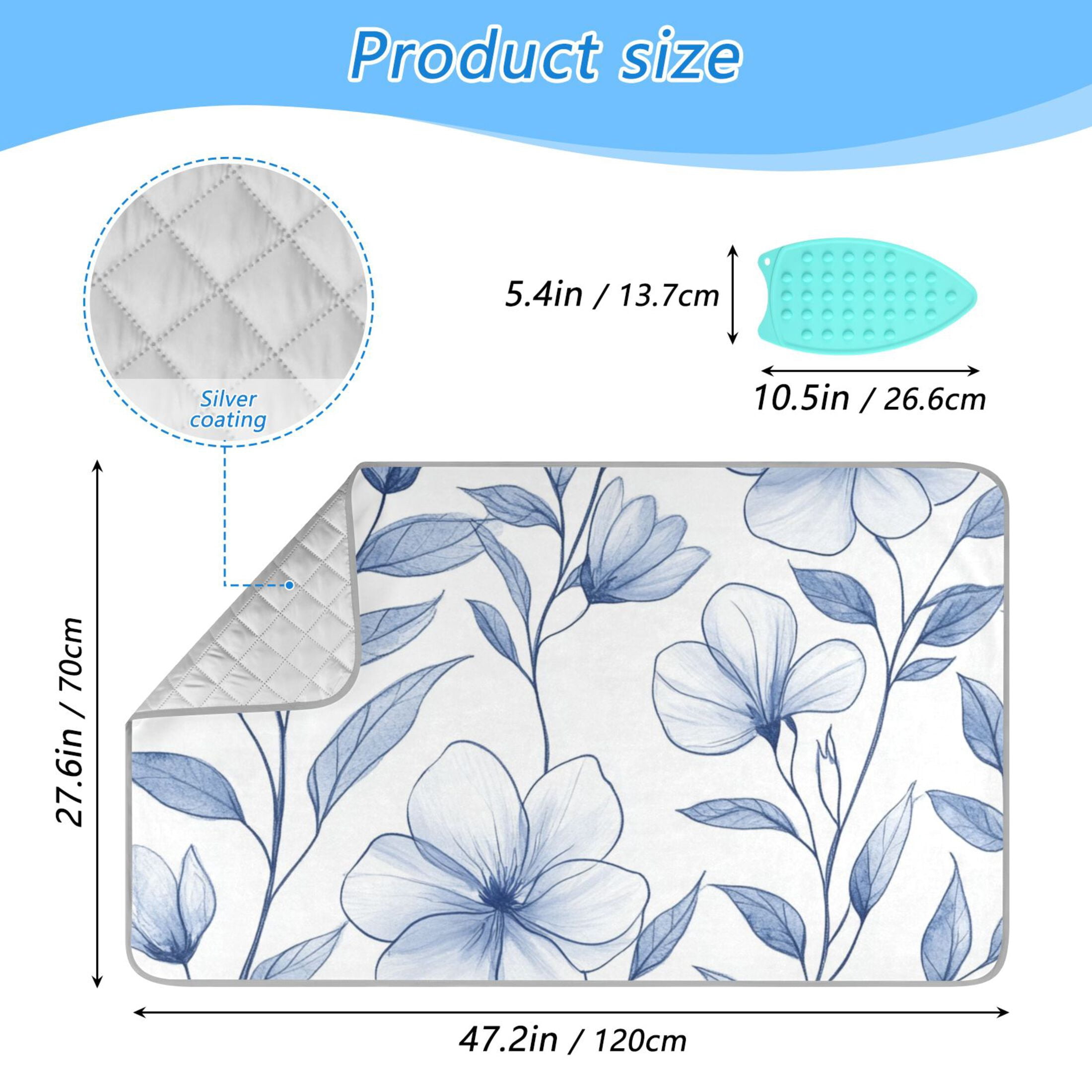 Simple Flower Sketch Ironing Mat Blanket Portable Travel Ironing Pad Heat Resistant Pad 47.2" x 27.6”