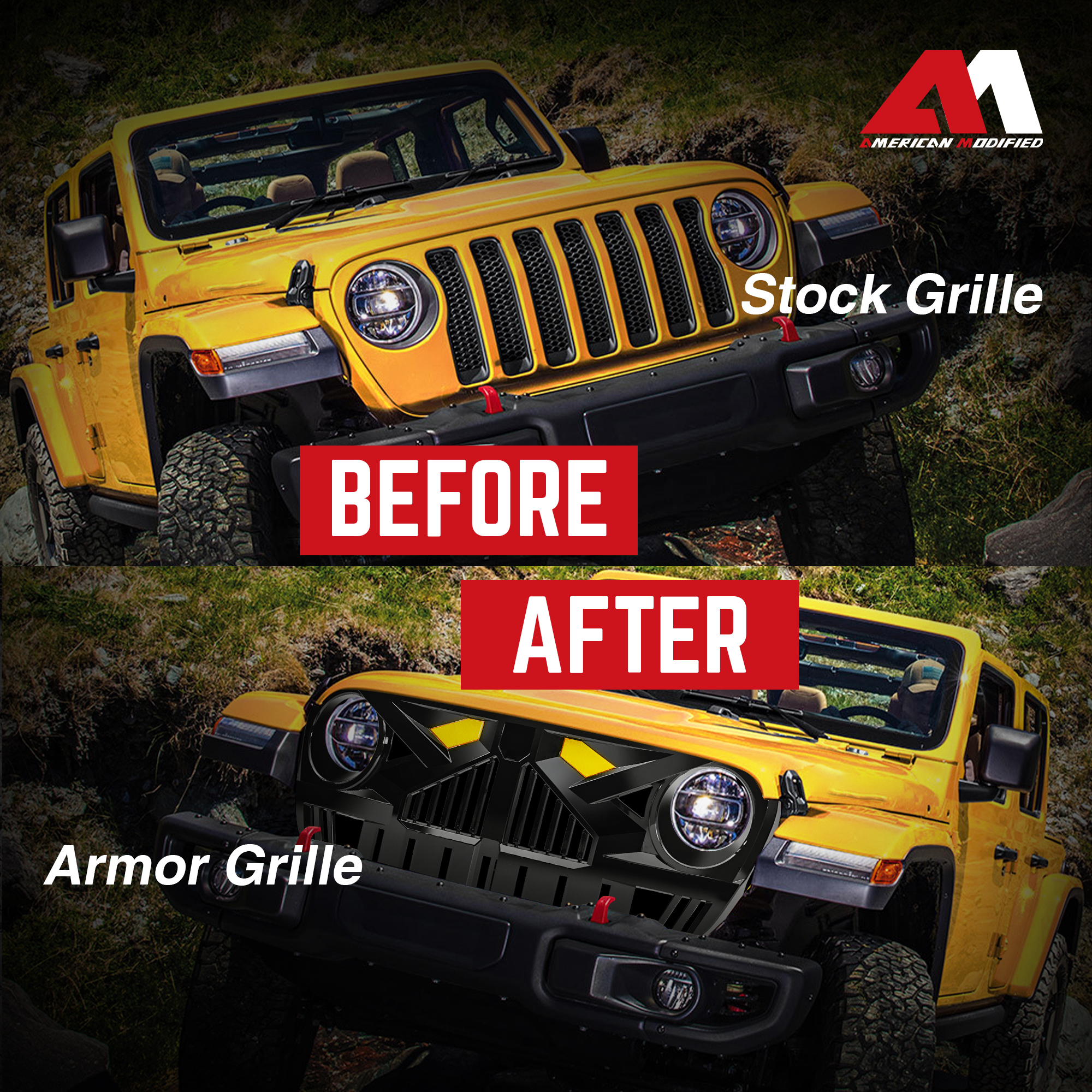 AMERICAN MODIFIED Grille for 2018-2023 Jeep Wrangler JL & Gladiator JT w/Cam