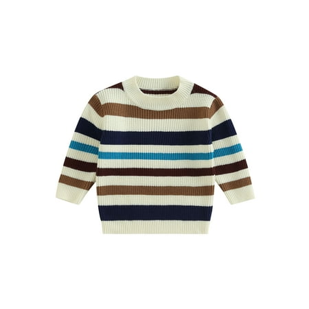 

Sunisery Kid Toddler Boys Girls Sweatshirt Long Sleeve Round Neck Knitting Striped Street Party Casual Fall Spring Tops Navy 6-12 Months