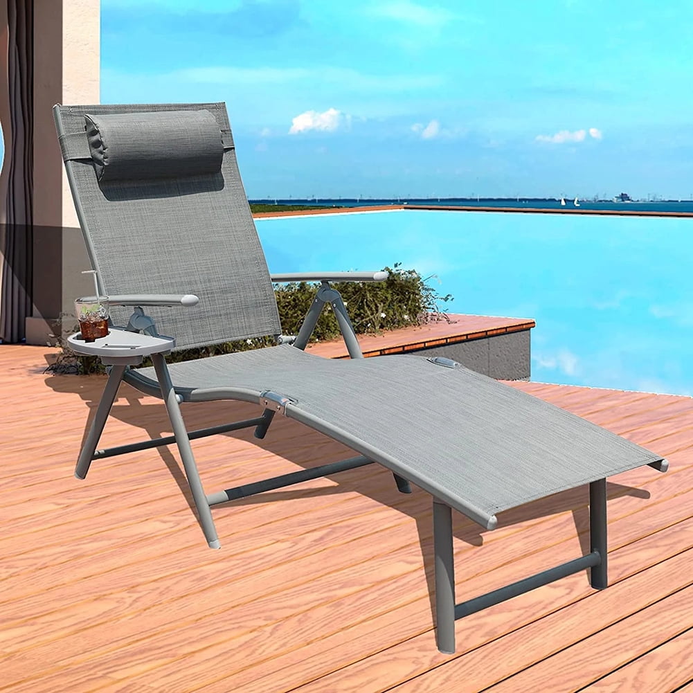 Kepooman Outdoor Folding Chaise Lounge Chair, Portable Lightweight Lounger with Cup Holder for Outdoor Patio Beach, Gray Kepooman Outdoor Folding Chaise Lounge Chair, Portable Lightweight Lounger with Cup Holder for Outdoor Patio Beach, Gray