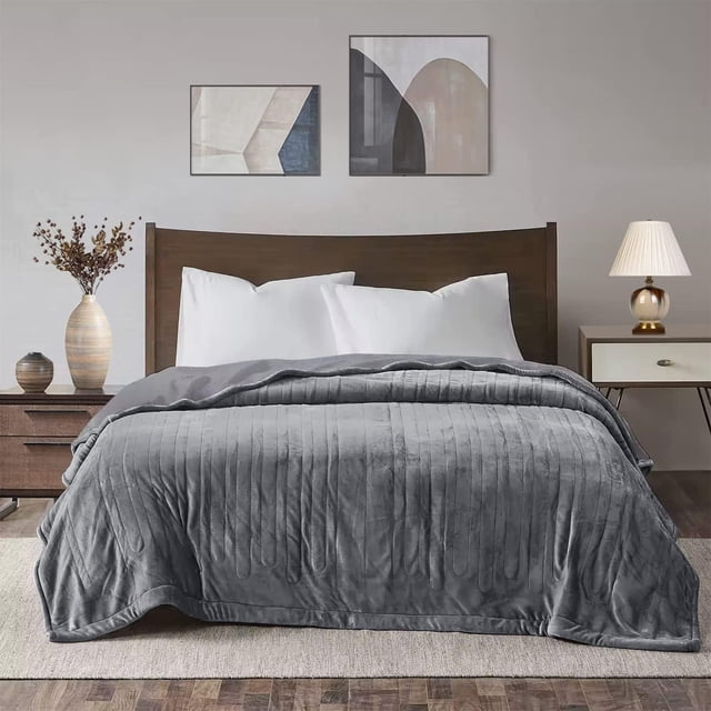 Manta eléctrica térmica SUNVIVI, tamaño queen, doble control, gris