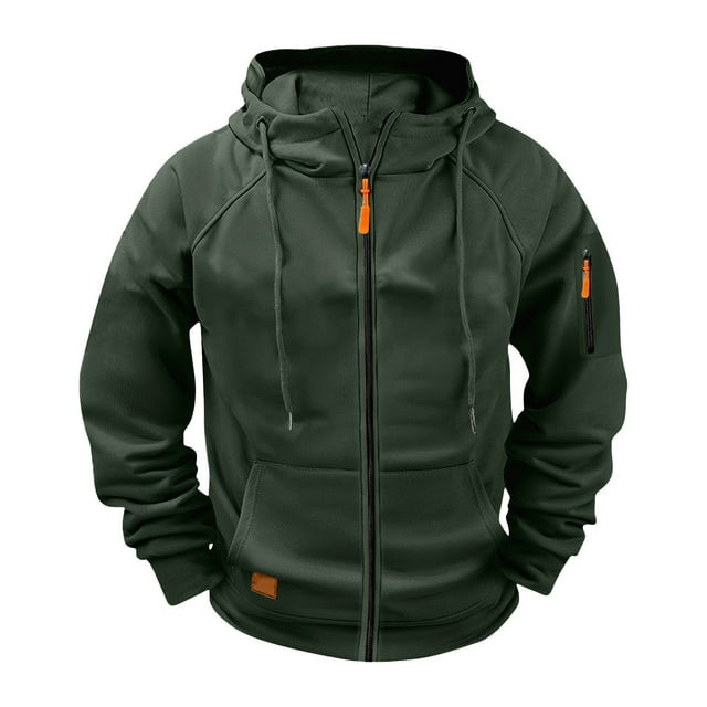 ShomPort Raglan Sleeve Sweatshirt Coat for Mens Drawstring Hooded Coats with Multi-Pockets Fall Winter Outdoor Workout Coat