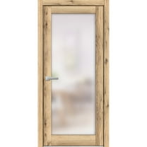 Solid French Door Frosted Glass | Planum 2102 Oak | Single Regular Panel Frame Trims Handle | Bathroom Bedroom Sturdy Doors -36" x 96"