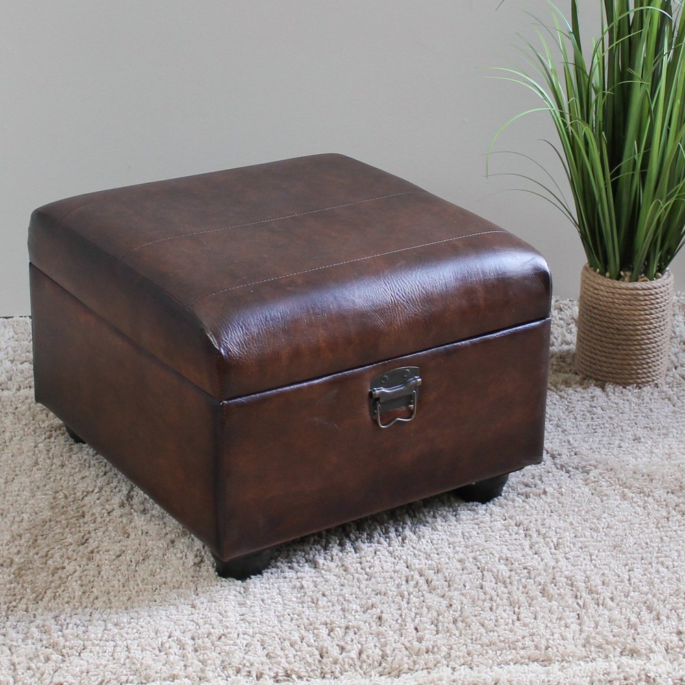 Istanbul Faux Leather Square Ottoman Trunk with Lid