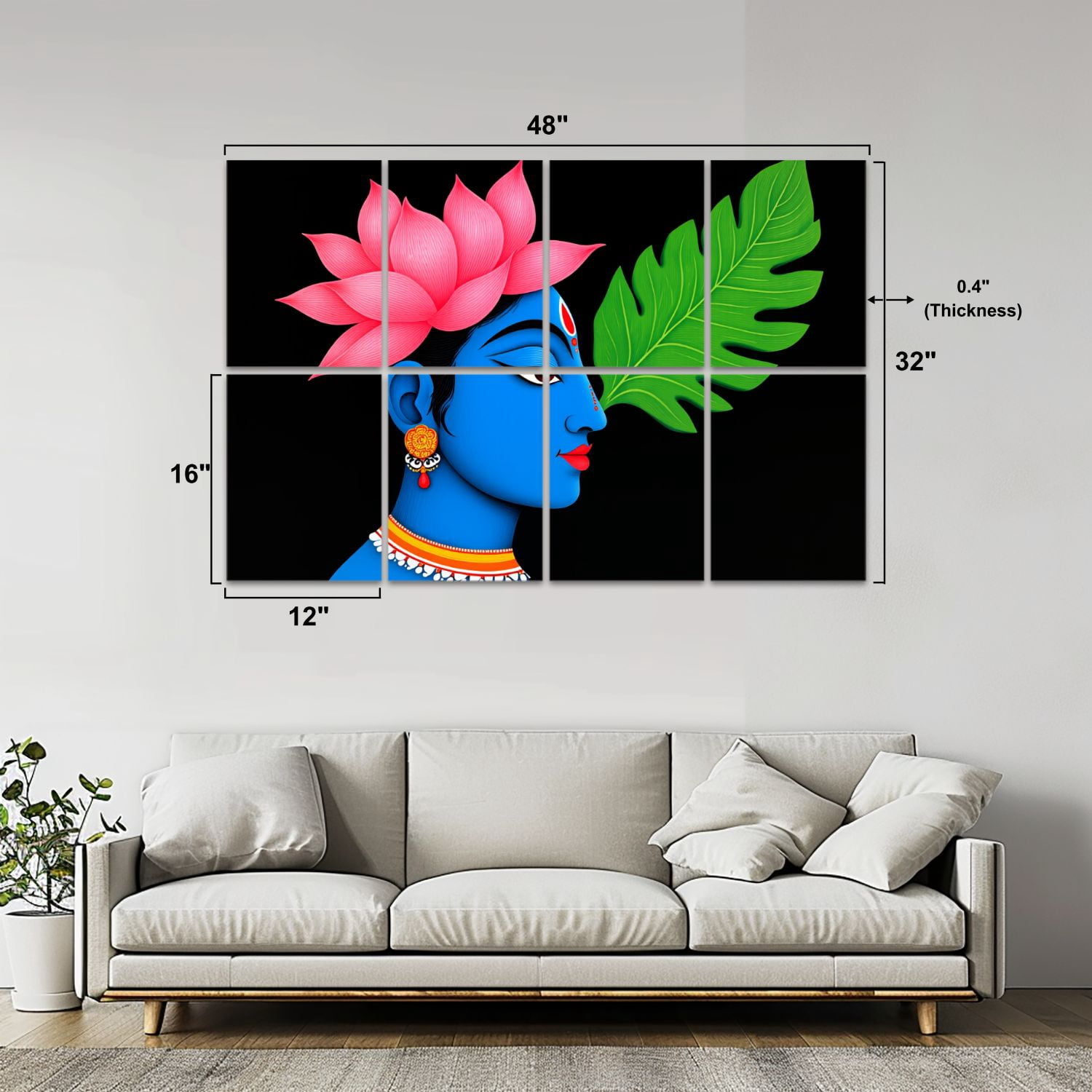 8 Pack Art Acoustic Panels Sound Absorbing Blue Goddess Lotus Flower Decorative Soundproof Wall Panels Self Adhesive for Nursery Game Room Bedroom 48"x32"