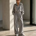 thumbnail image 2 of Szluipve 2 Piece Sets for Women Velour 2 Piece Tracksuit Half Zip Stand Collar Long Sleeve Top Elastic Waist Wide Leg Pants Casual Velvet Loungewear Outfit Gray L, 2 of 8