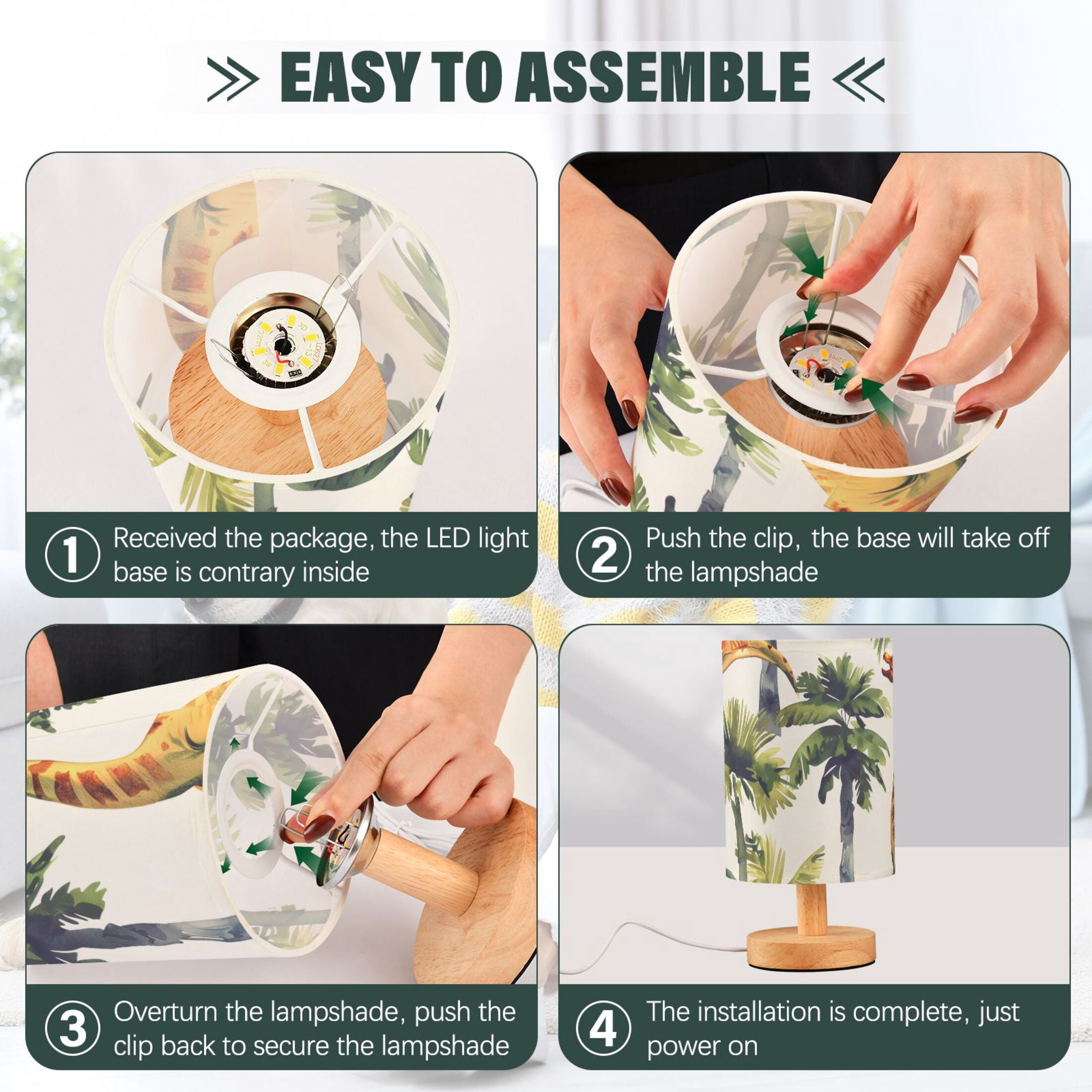 Dinosaurs Palm Trees Watercolor Table Lamp with USB Port LED Warm Light Lamp Night Light Home Decor