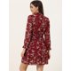 thumbnail image 4 of Vestido floral de gasa de manga larga con cuello simulado, volantes en capas, minivestidos con cintura de bata transparente Rojo L, 4 of 6