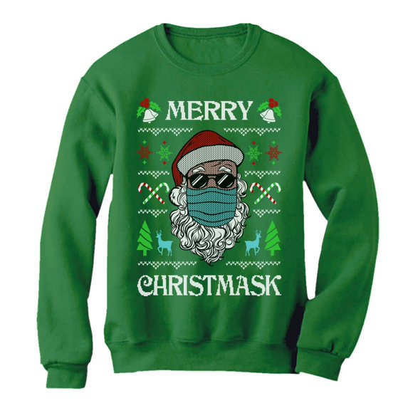 Tstars Mens Merry Christmask 2020 Quarantine Santa Claus Face Mask Ugly Christmas Sweatshirt