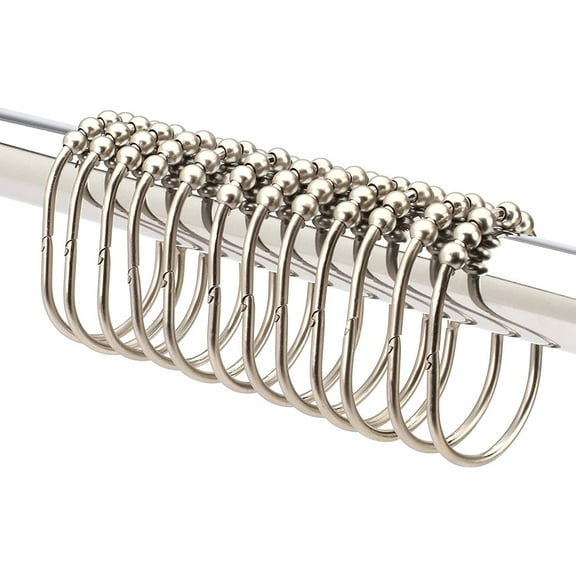 Wide Shower Curtain Rings/Hooks Set, Decorative Brushed Satin Nickel Finish, Easy Glide Rollers, 100% Rustproof Stainless Steel, Set of 12 Rings for Shower Rods