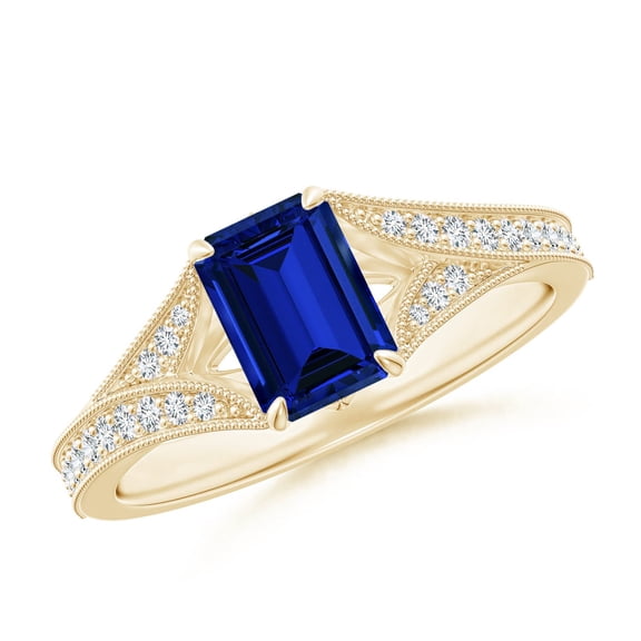 ANGARA Lab Grown 1.05 Ct Blue Sapphire Split Shank Engagement Ring for Women in 14K Yellow Gold (Size-7x5mm) | September Birthstone, Anniversary, Jewelry Gift for Women | Lab-Grown Blue Sapphire Ring