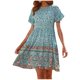 thumbnail image 1 of Vestidos de verano bohemios de manga corta informales para mujer, cuello redondo, estampado floral, cintura alta, playa, minivestido fluido con vuelo Pompotops ghjkhdj11242, 1 of 4