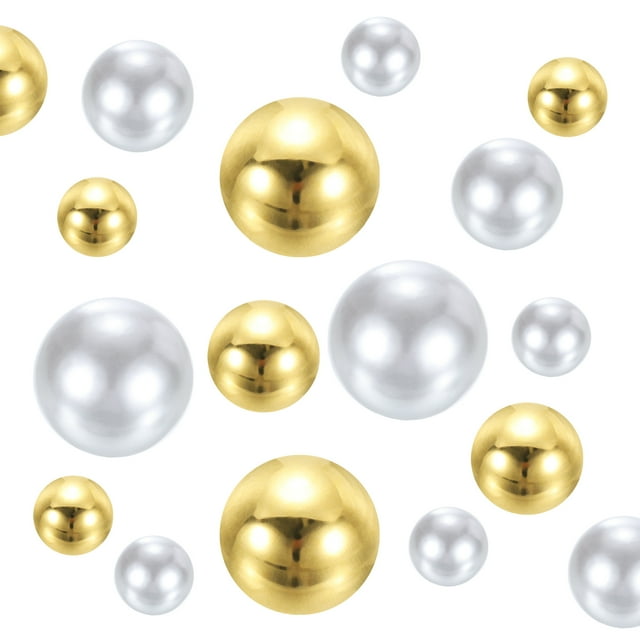 Uxcell 300Pcs Perla Falsa para Manualidades, Perlas Redondas Sin Agujero de 8/14/20mm, Blanco/Dorado
