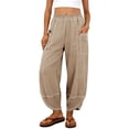 thumbnail image 2 of Linen Wide Leg Pants for Women Elastic Waist Contrast Stitching Pants with Pockets Casual Loose Trousers Beach Vacation Outfit, 2 of 9