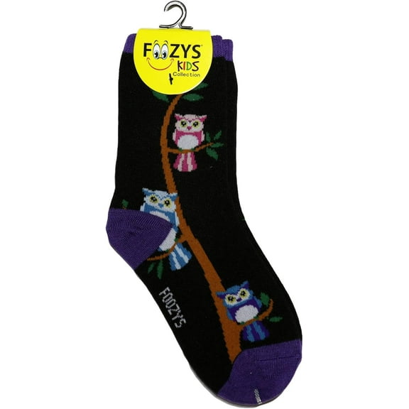 Foozys Kids Girl’s Owls on Trees Socks - Colorful Fun Crazy Cute Crew Socks