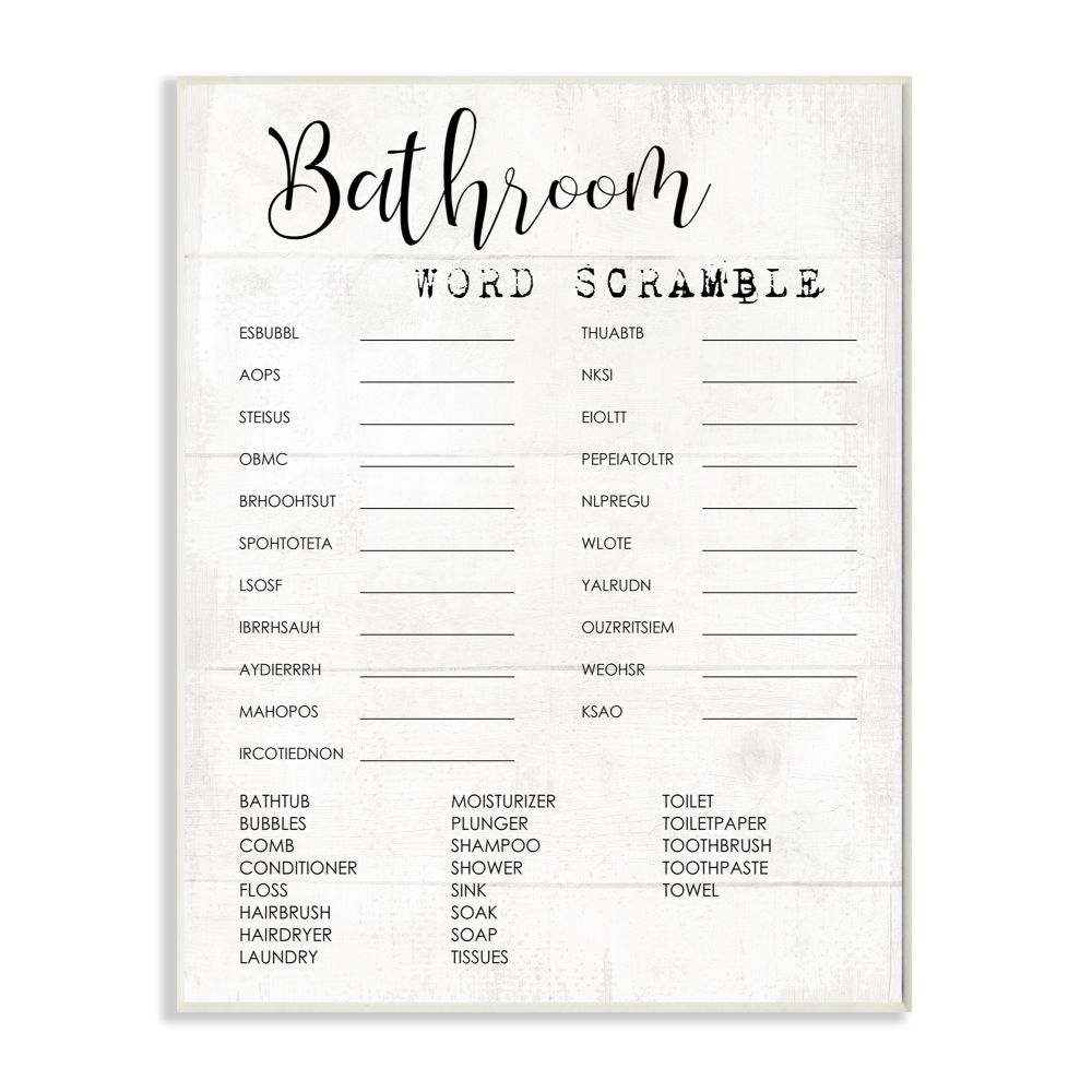 Bathroom Word Scramble Fun Family Word Design Wall Plaque Art by Daphne