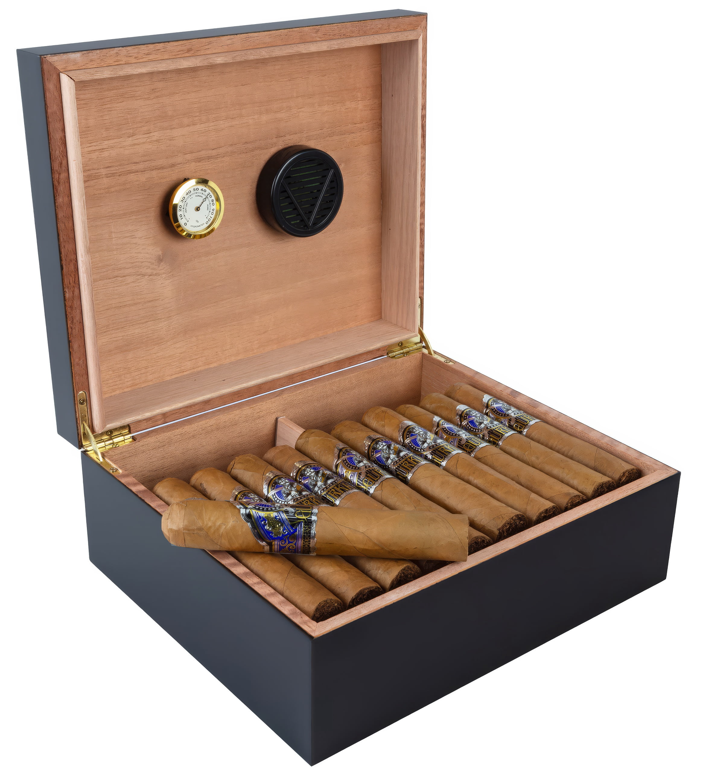 Chalet Desktop Cigar Humidor - Black Finish - Capacity: 25 to 50