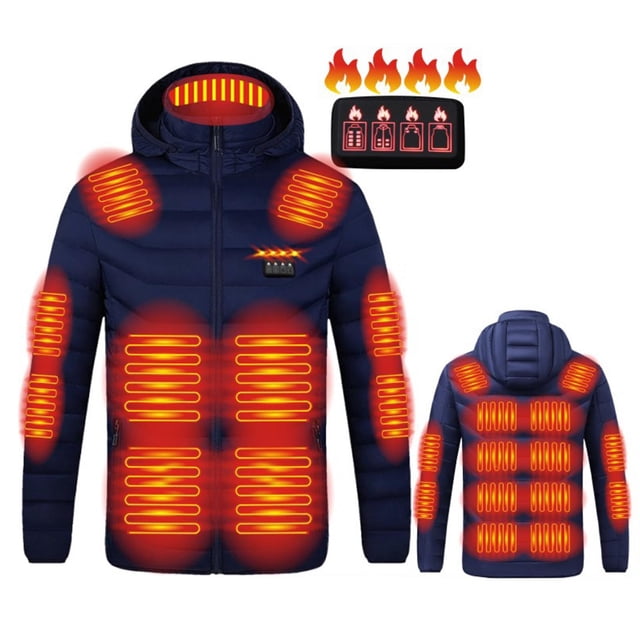 Ceisia Men's 4-Control 21-Zone USB Heated Hooded Padded Jacket Blue L Gifts