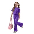 thumbnail image 2 of BVWKPCV Girls 2 Piece Outfits Summer Clothes Trendy Short-Sleeve Top & Flare Pants Clothing Set Sizes 8-12 Years Dark Purple 3-4Y, 2 of 7