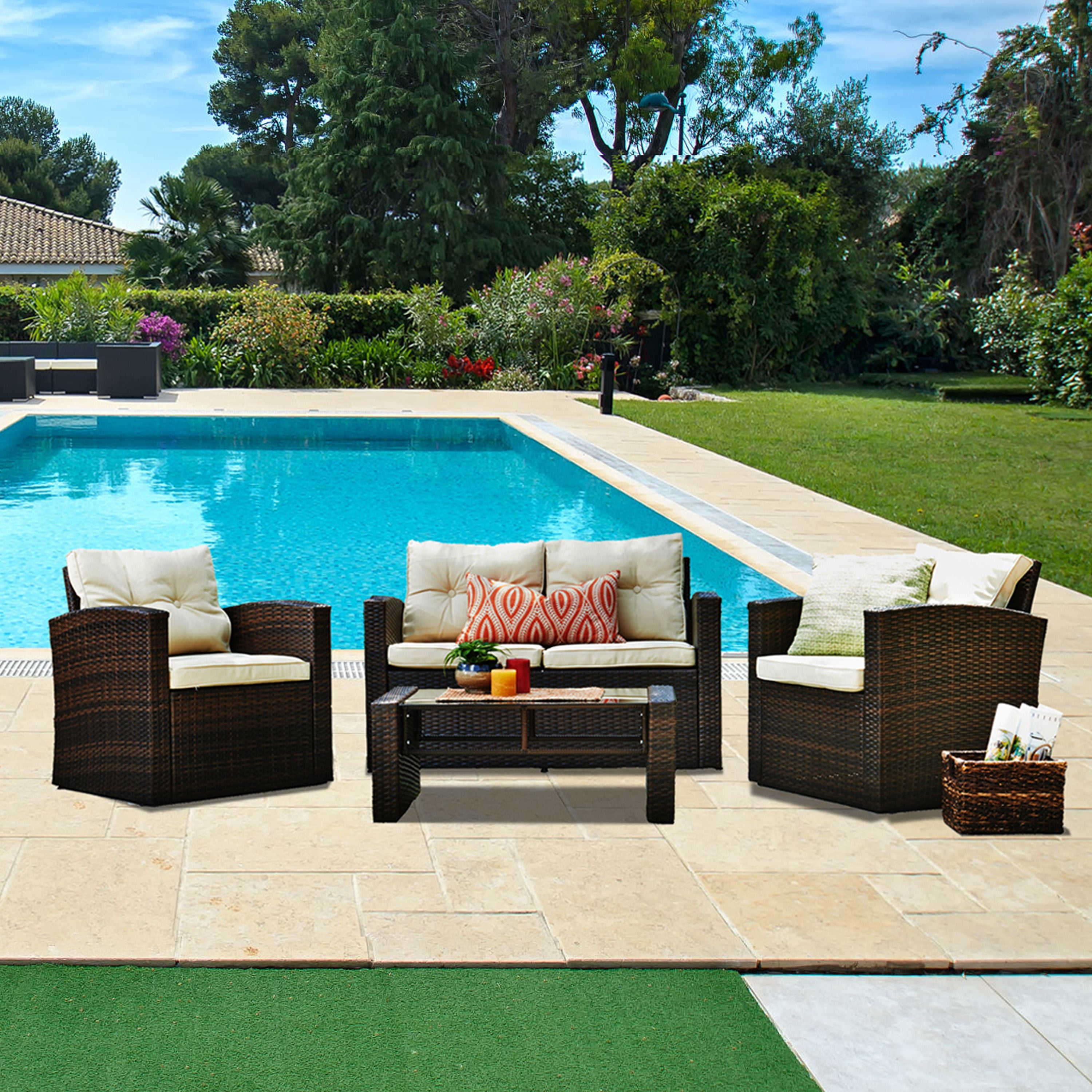 Thy Hom Roatan 4 Piece Outdoor Wicker Conversation Sofa Set In Thy Hom Roatan 4 Piece Outdoor Wicker