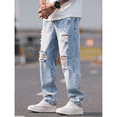 thumbnail image 3 of Mrmall Men's Ripped Regular Fit Straight Leg Jeans Streetwear Y2K Hip Hop Vintage Distressed Denim Pants, 3 of 6