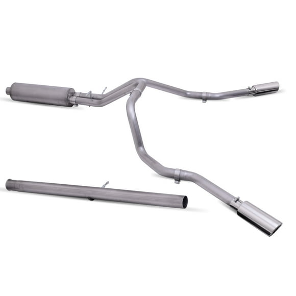 Gibson Exhaust Exhaust System Kit 65712 Exhaust System Kit Cat Back System; Stainless Steel; With Muffler; 3 Inch To 2-1/2 Inch Pipe Diameter; Single Exhaust With Dual Exit; Split Side Exit