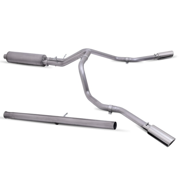 Gibson Exhaust Exhaust System Kit 65712 Exhaust System Kit Cat Back System; Stainless Steel; With Muffler; 3 Inch To 2-1/2 Inch Pipe Diameter; Single Exhaust With Dual Exit; Split Side Exit