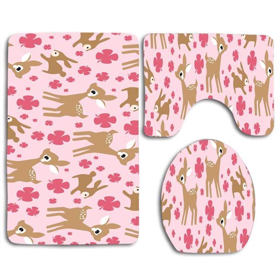 GOHAO Cry Deers 3 Piece Bathroom Rugs Set Bath Rug Contour Mat and Toilet Lid Cover