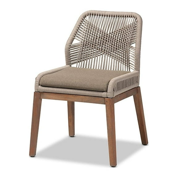 Baxton Studio Jennifer Mid-Century Transitional Grey Woven Rope Mahogany Dining Side Chair