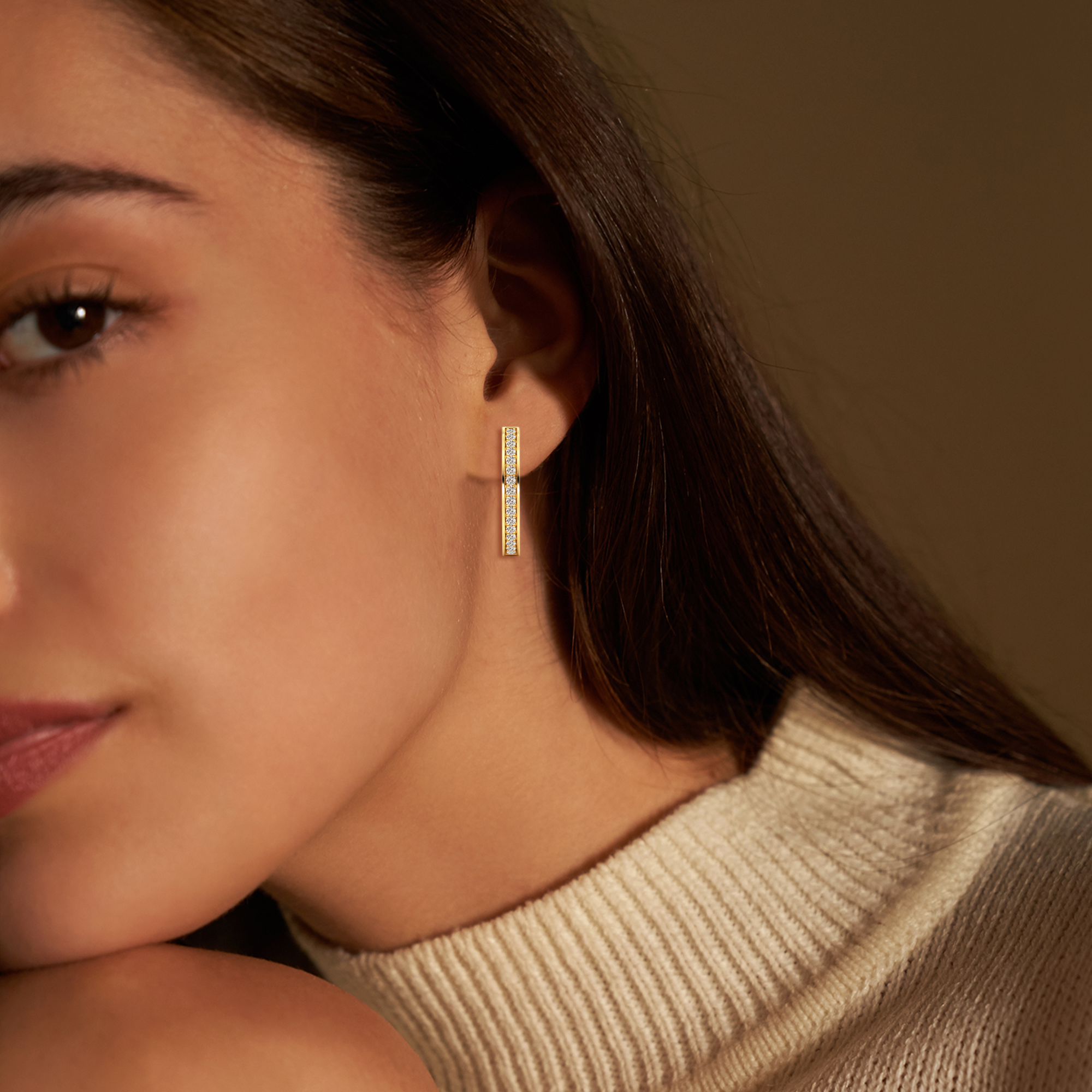 DewberryDiamonds 1/3 Ct Round Cut IGI Certified Lab Grown Diamond 14k Yellow Gold Plated 925 Silver Hoop Earrings for Women (Clarity: VS, Color: EF)