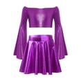 thumbnail image 2 of TTAO Kids Girls 2Pcs Sparkle Jazz Hip Hop Dance Performance Outfit Metallic Long Flared Sleeve Crop Top and Skirt Set Purple 14, 2 of 4