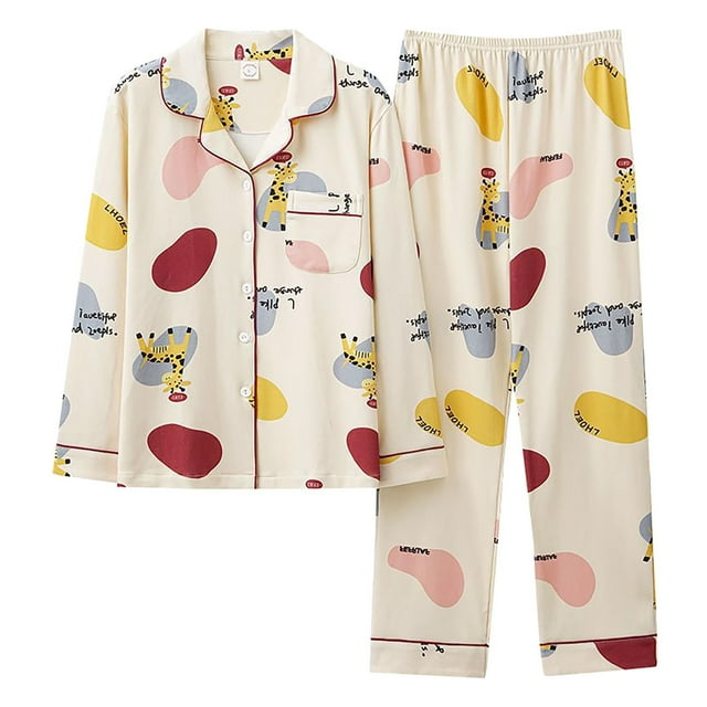 Pyjama Femme Automne et Hiver Manches Longues Col à Revers Gilet Ensemble Pantalon Grande Taille Tenue d'Intérieur