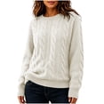 thumbnail image 2 of Cable Knit Sweaters for Women Fall Winter Retro Casual Soft Crewneck Plain Pullover Ladies Long Sleeve Tops (XL, White), 2 of 7