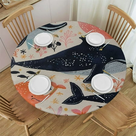 

Orinice Whales Round Table Cover Stain Resistant Washable Indoor Outdoor Tablecloth Kitchen Dining Wedding Parties 100% Polyester Fiber 42-46