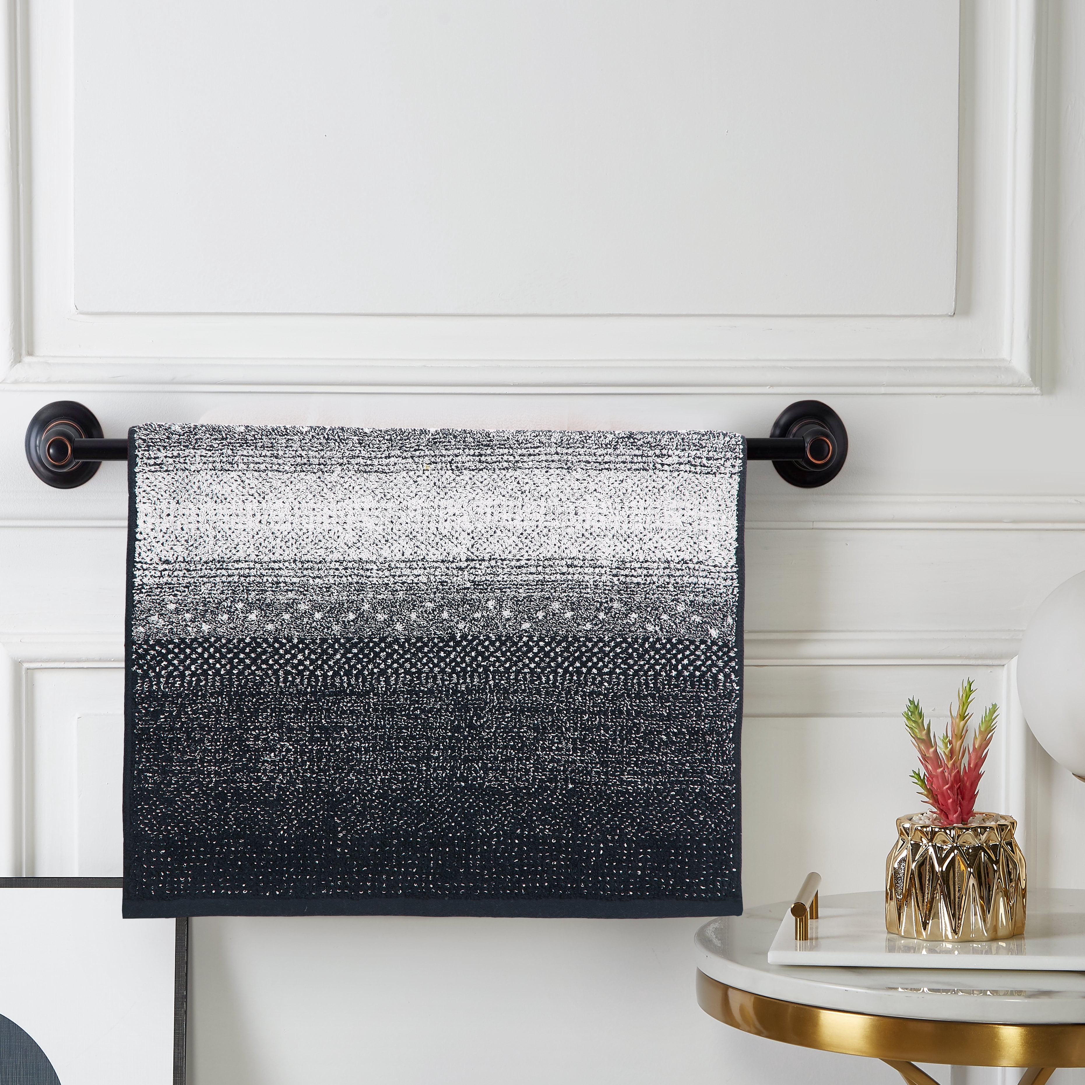 Violet Linen Hand Towels Set of 2, Paraguay Stripe Pattern, 100% Terry Plush 600 GSM Cotton Super Soft Highly Absorbent Jacquard Fashion Towel ,  20 Inch X 30 Inch, Black, Hand Towels
