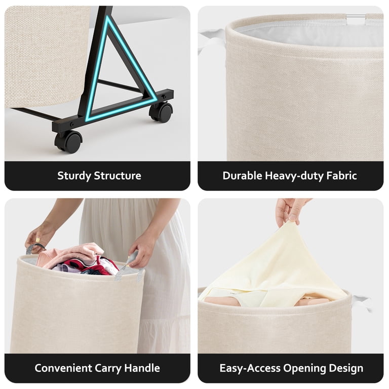 3-Tier Rolling Laundry Hamper Sorter With Wheels, Beige photo 7