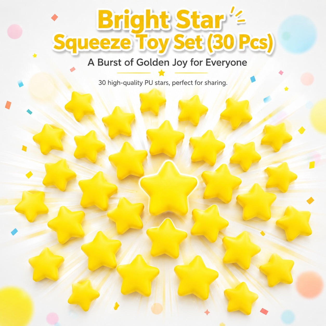 MODANU 30 Pcs Star Stress Ball Stress Relief Balls Mini Foam Stress Ball for School Carnival Reward, Student Prizes, Party Bag Fillers, Yellow