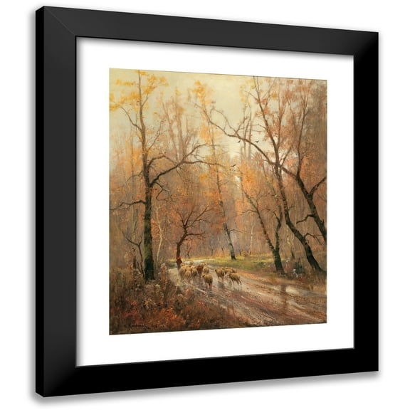 Adolf Kaufmann 12x14 Black Modern Framed Museum Art Print Titled - Shepherdess Returning Home