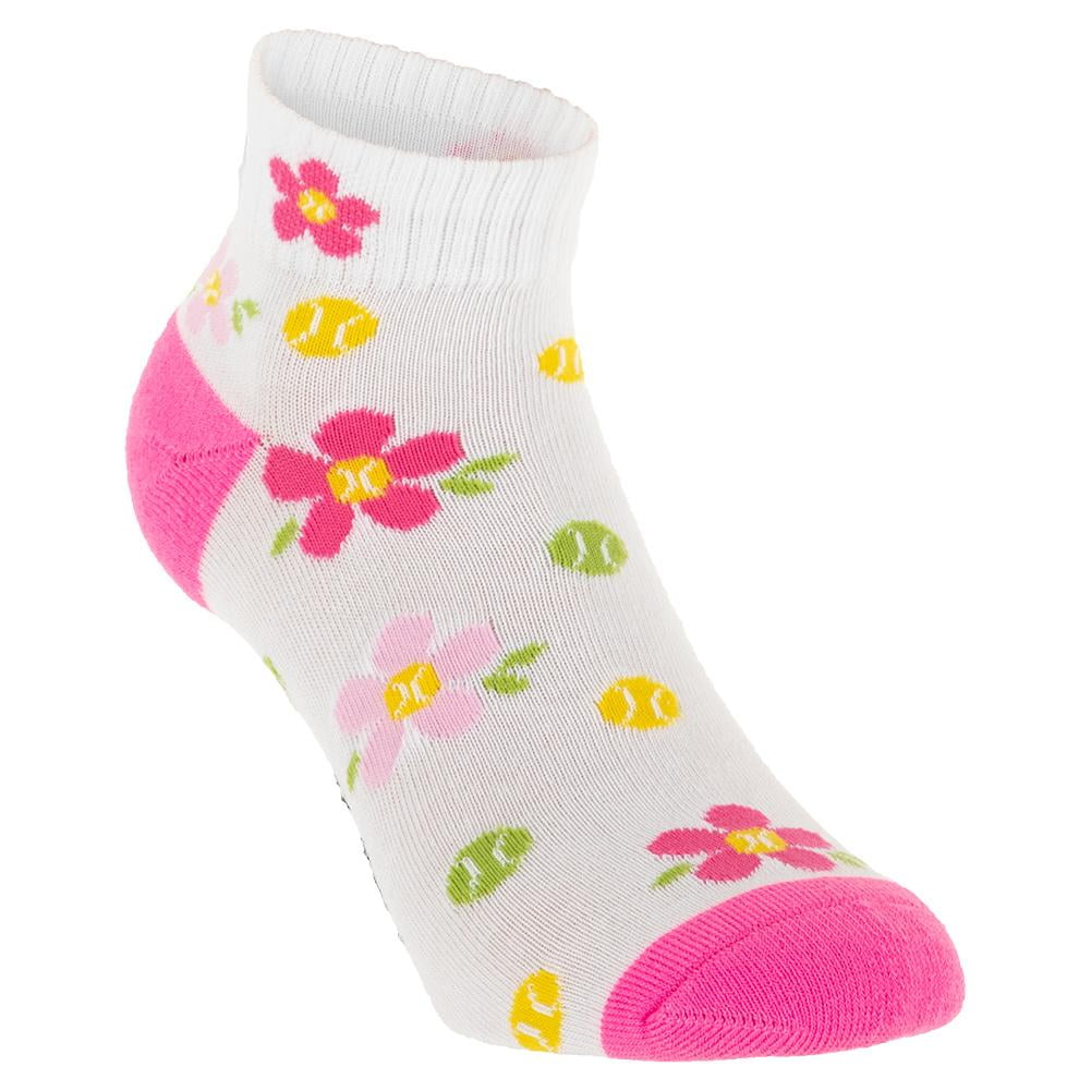 K Bell Socks Women`s Flower Tennis Ball Quarter Crew Socks White