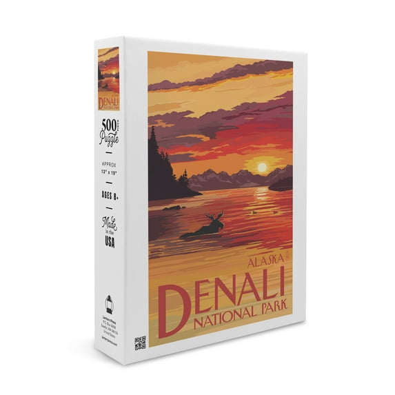Denali National Park, Alaska, Moose at Sunset (19x27 inches, Premium 500 Piece Jigsaw Puzzle for Adults and Family, Made in USA)