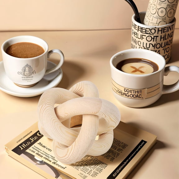 3 Link Hand Carved Wood Knot,Wood Chain Link Decor,Rustic Decorative Objects for Home,Living Room,Bedroom,Coffee Table,Modern Farmhouse Shelf Decor (Natural)