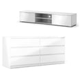 thumbnail image 1 of Tvilum Canada Ensemble de 2 Pcs avec Meuble TV de 68 Pouces et Commode à 6 Tiroirs en Blanc Brillant, 1 of 19