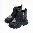 thumbnail image 2 of KPOPLK Girls Ankle Boots Girl's Leather Boot Kids Warm Low Heel Short Booties Girl Outdoor Shoes with Side Zipper for Toddler/Little Kid(7.5,Black), 2 of 8