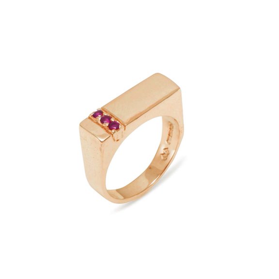 LBG British Made 10k Rose Gold Natural Ruby Mens Band Ring - 25 size options - Size 10
