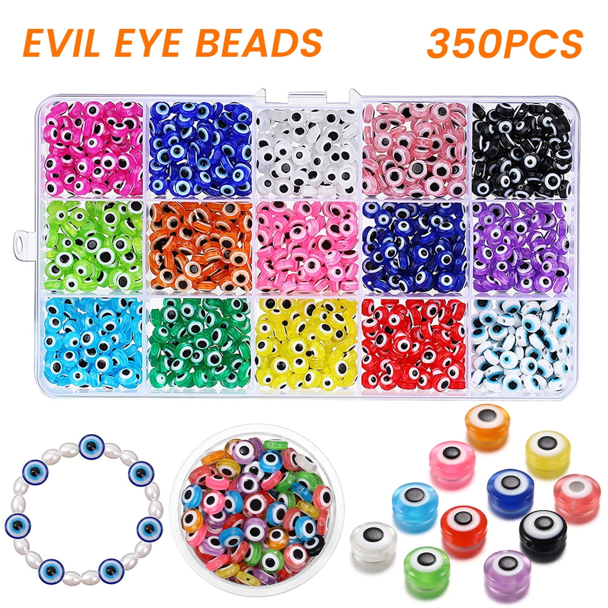 Jytue 450PCS Evil Eye Beads Set 6mm 15 Colors Flat Easter Round Eye  Bracelet Bead Kits Colorful For DIY Bracelets Jewelry Making
