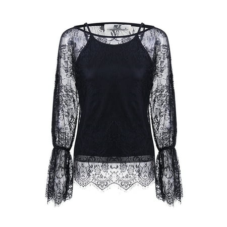 ME Sexy Backless See Through Long Sleeve Black Lace Tops For Women ...