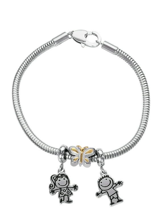 Connections from Hallmark Stainless Steel Child Boy and Girl Charm Bracelet Set, 7.25"