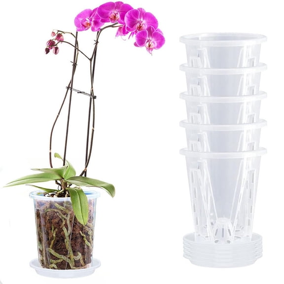 Clear Plastic Orchid Pot 5In with Drainage Holes for Phalaenopsis and Moss Plants Rooting Pot for Healthy Growth and Breathable Rooting