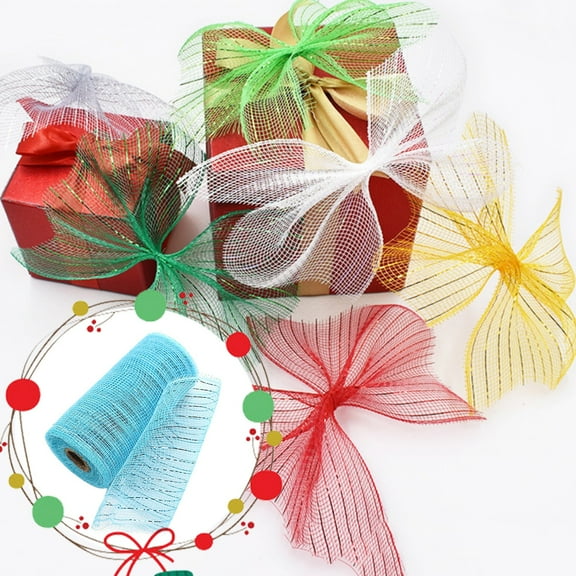 Xrouty Metallic Mesh with Mesh Ribbon 6 Inch x 10 Yd Each Roll, Gift Wrapping Arts-Crafts, Christmas Tree Decorative Mesh, Xmas Wreaths Swags Party Decor Blue